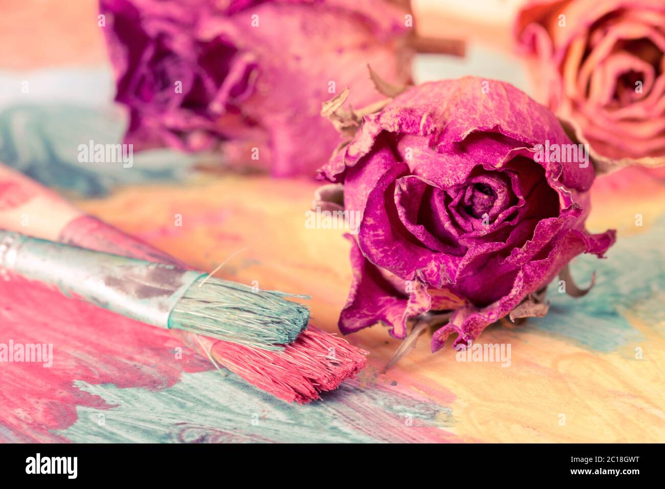 Abstract painting with dried roses Stock Photo Alamy
