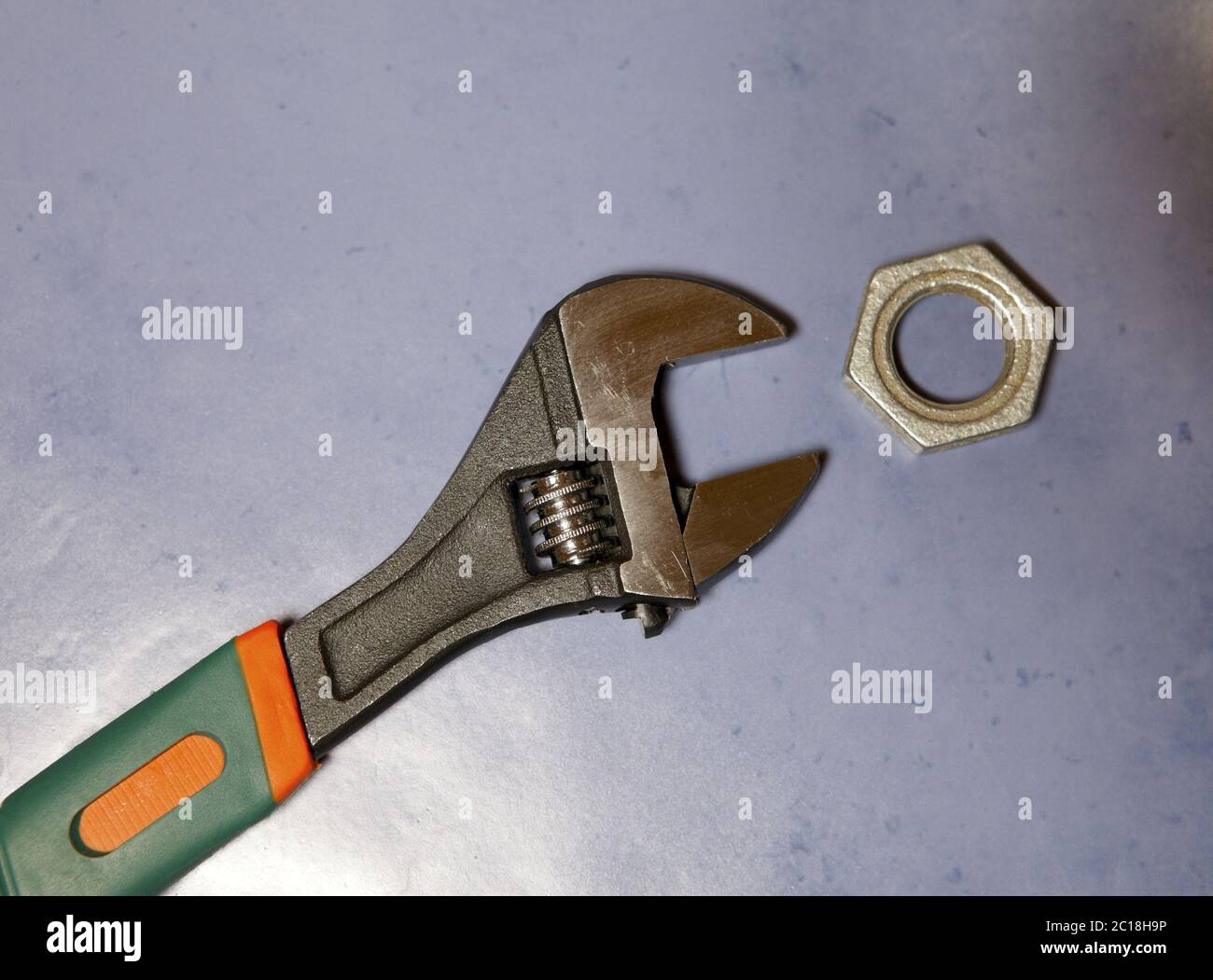 adjust wrench power grip and nut, flat lay Stock Photo Alamy