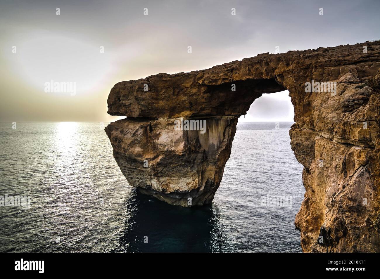Sea view to Azure window natural arch, now vanished, Gozo island, Malta Stock Photo