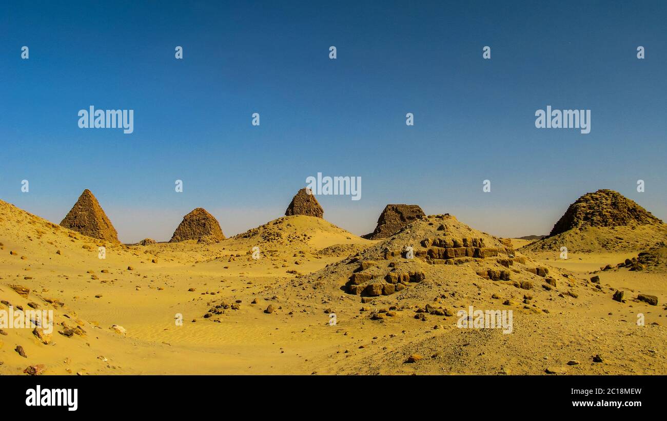 Nuri pyramids in desert, Napata Karima region Sudan Stock Photo