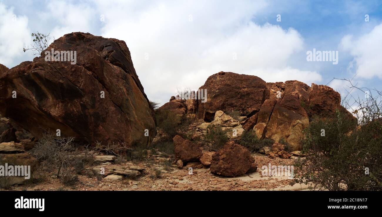 Cave paintings Laas Geel rock exterior, Hargeisa, Somalia Stock Photo