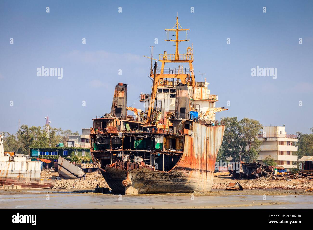 Old ships are being dismantled at ship-breaking yards in Chittagong, Bangladesh Stock Photo