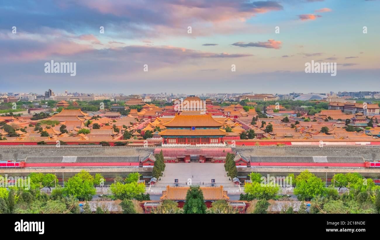 Ariel view of Beijing city skyline with the Forbidden city chinese palace in Beijing, China Stock Photo