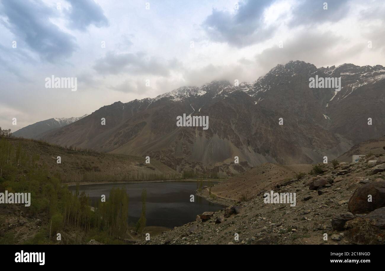Gilgit River and lake, Pakistan Stock Photo