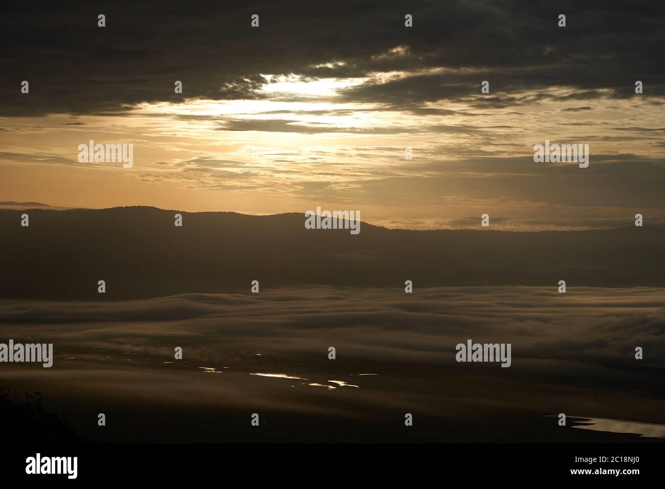 Ngorongoro Crater Tanzania Serengeti Africa Morning Landscape Scenery Scenic Sunrise Stock Photo