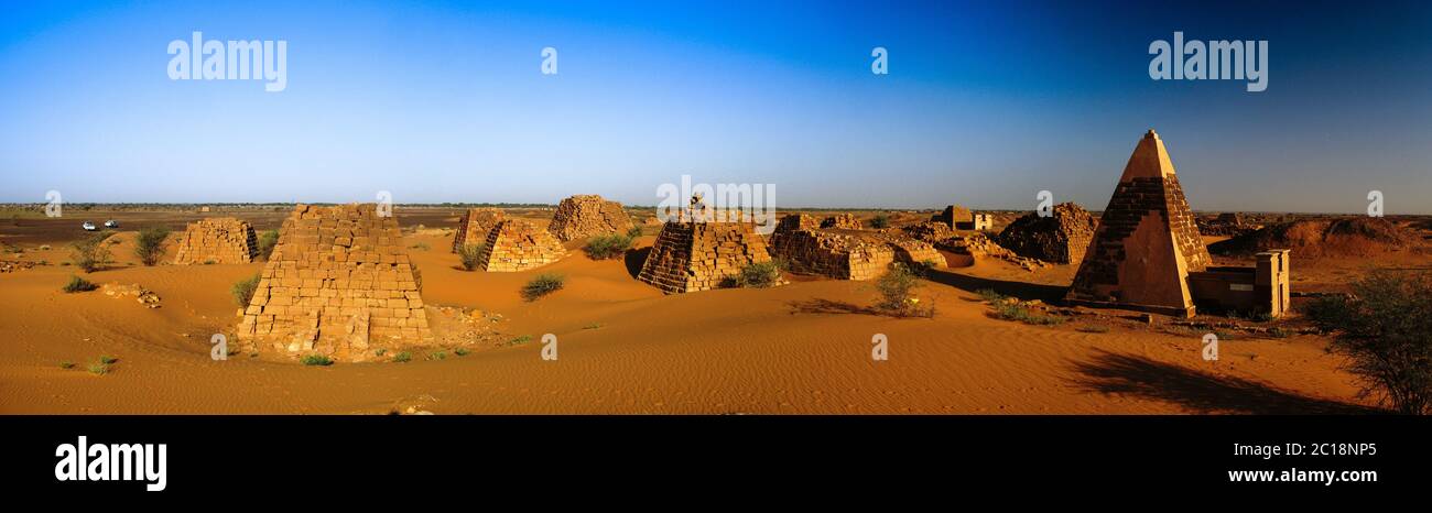 Panorama of Meroe pyramids in the desert Sudan, Stock Photo