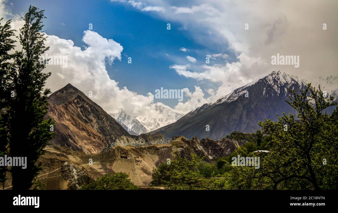 Panorama of Bualtar glacier and Hunza valley, Gilgit-Baltistan Pakistan Stock Photo