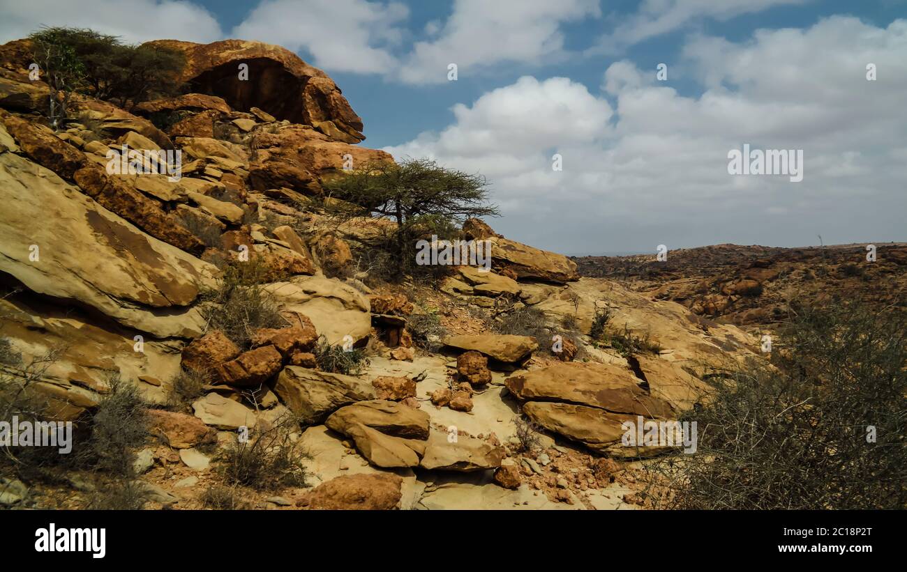 Cave paintings Laas Geel rock exterior near Hargeisa Somalia Stock Photo