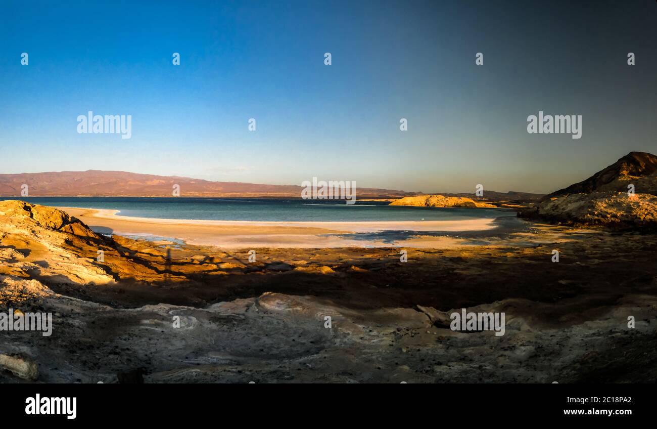 Panorama of Crater salt lake Assal Djibouti Stock Photo