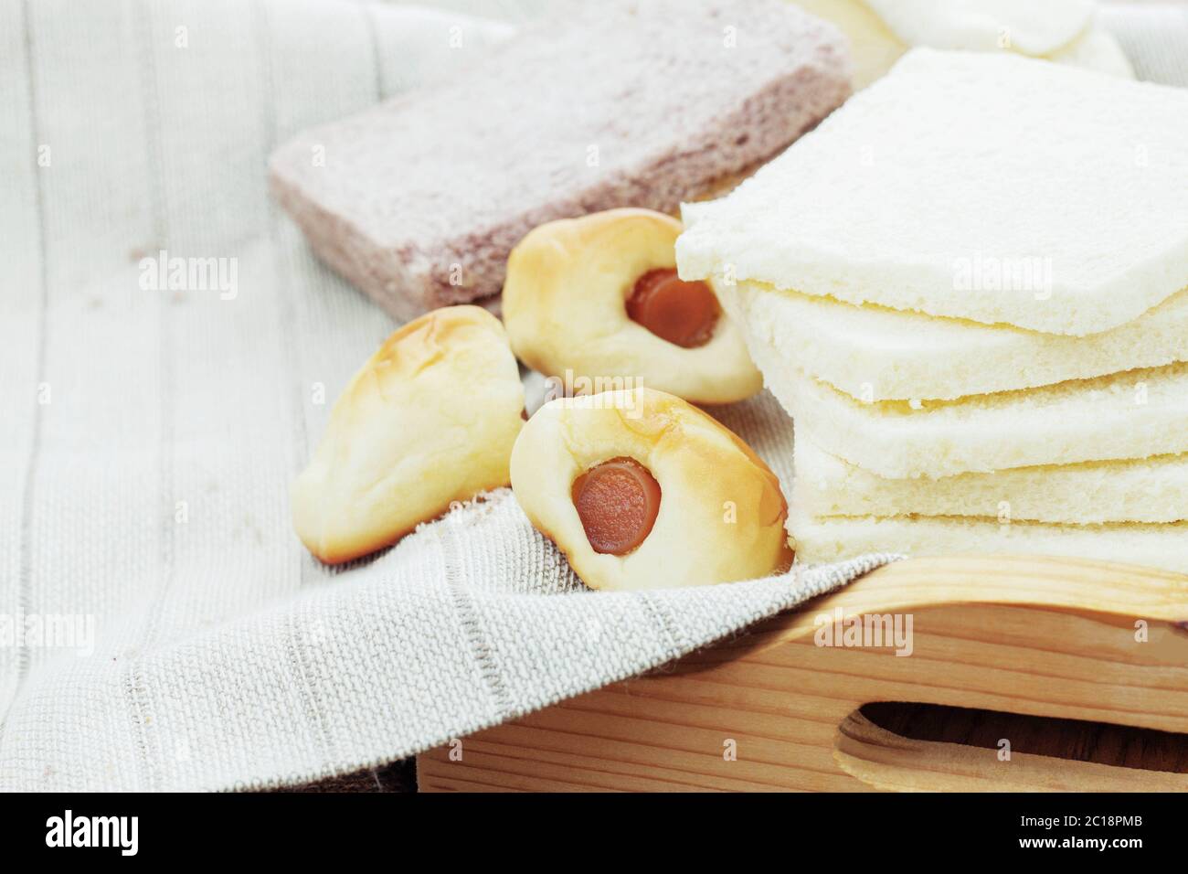 breads on tablecloth. Stock Photo
