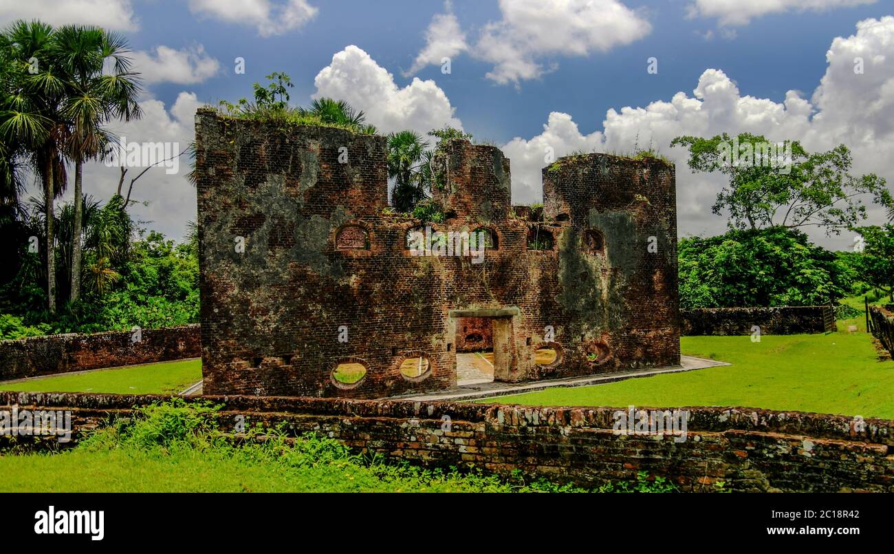 Ruins of Zeeland fort on island in Essequibo delta Guyana Stock Photo