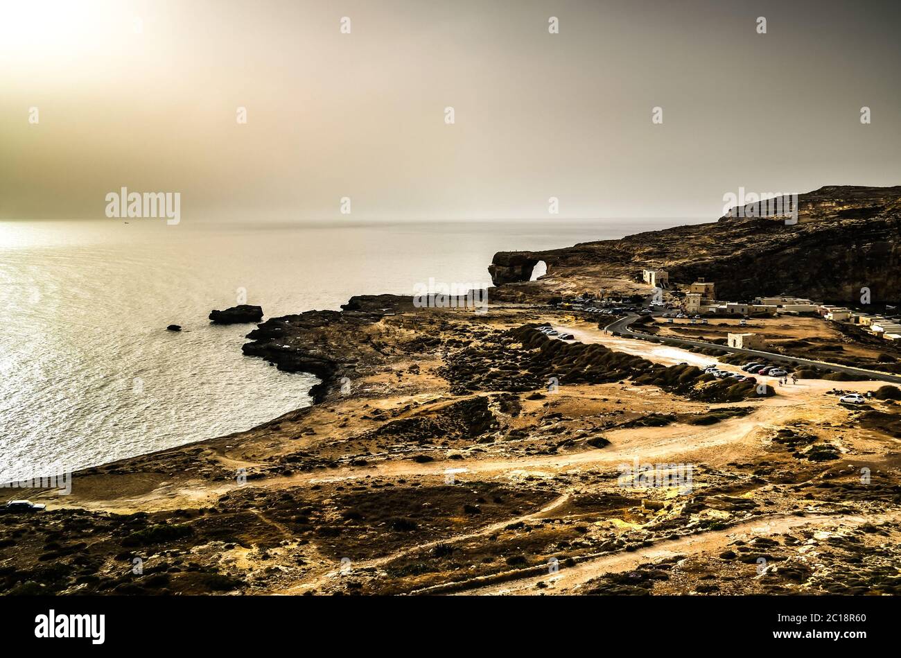 Sea view to Azure window natural arch, now vanished, Gozo island, Malta Stock Photo