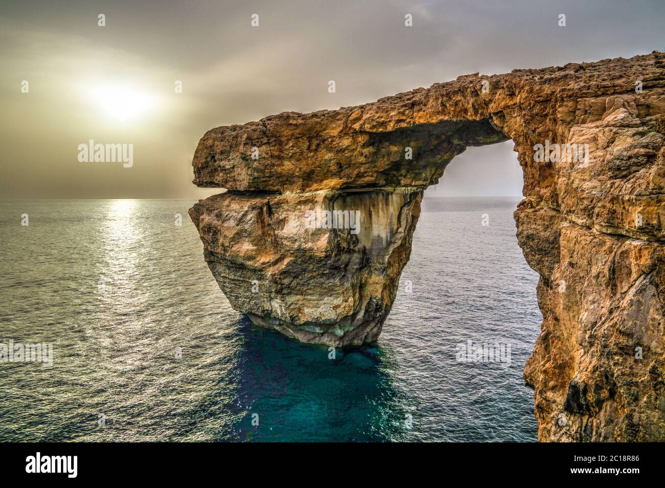 Sea view to Azure window natural arch, now vanished, Gozo island, Malta Stock Photo