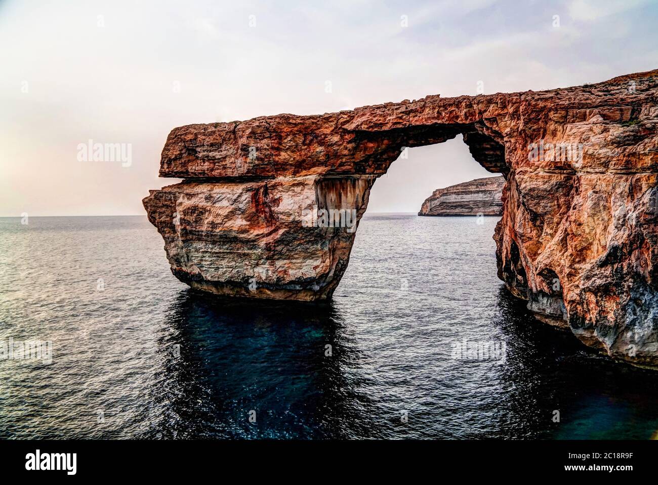 Sea view to Azure window natural arch, now vanished, Gozo island Malta Stock Photo
