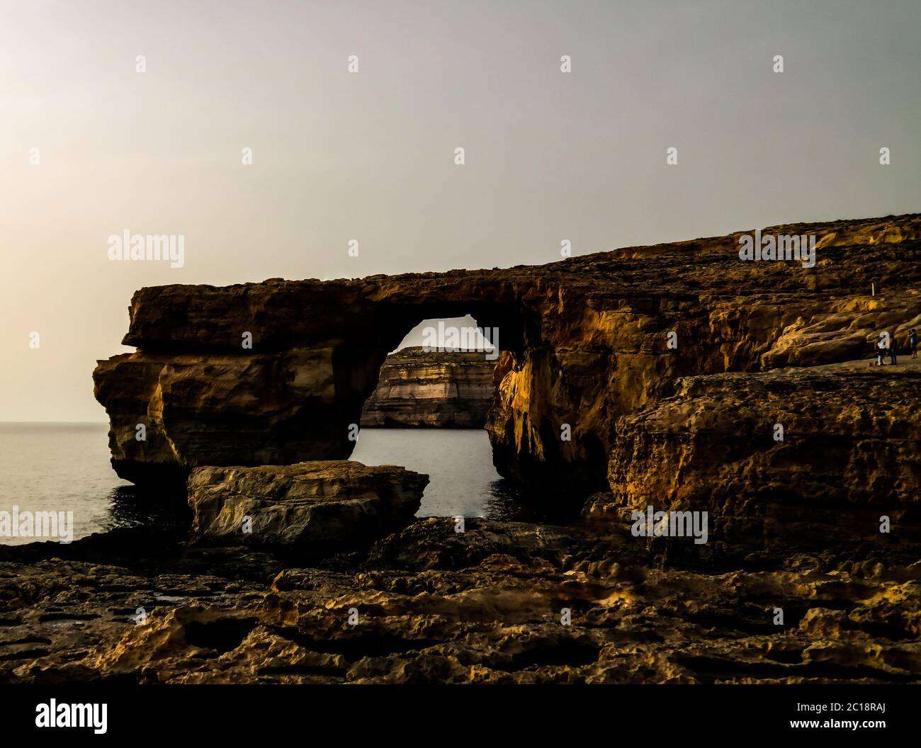 Sea view to Azure window natural arch, now vanished, Gozo island, Malta Stock Photo