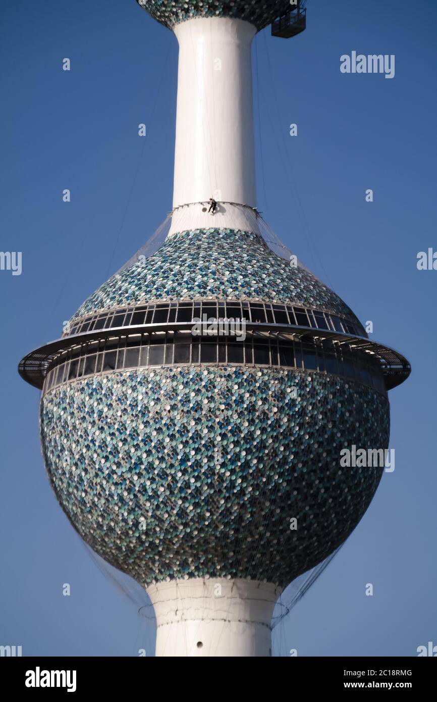 Exterior view to fresh water reservoir aka Kuwait Towers, Kuwait Stock