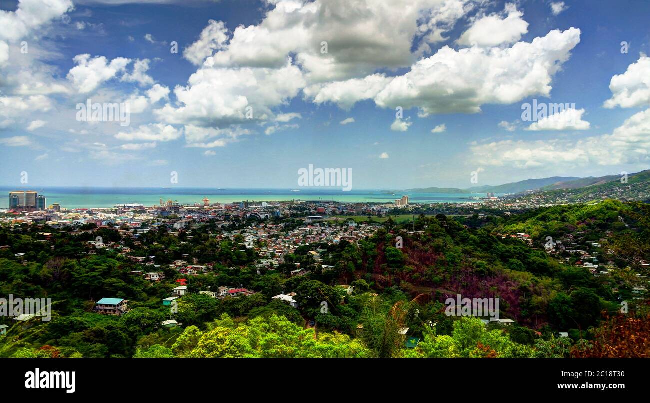 Panorama aerial view to Port of Spain, Trinidad and Tobago Stock Photo