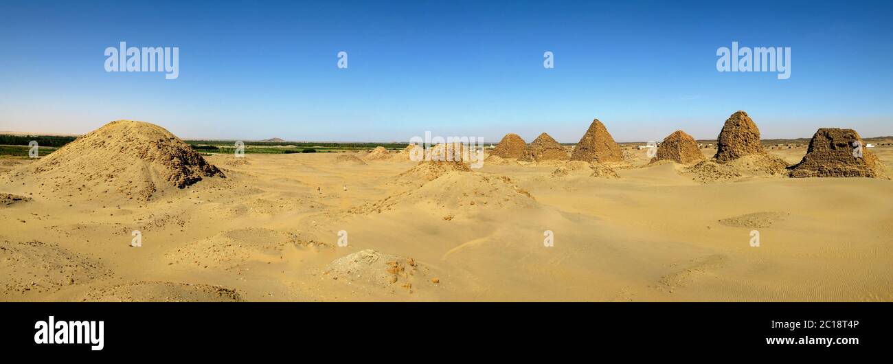 Nuri pyramids in desert in Napata Karima region , Sudan Stock Photo