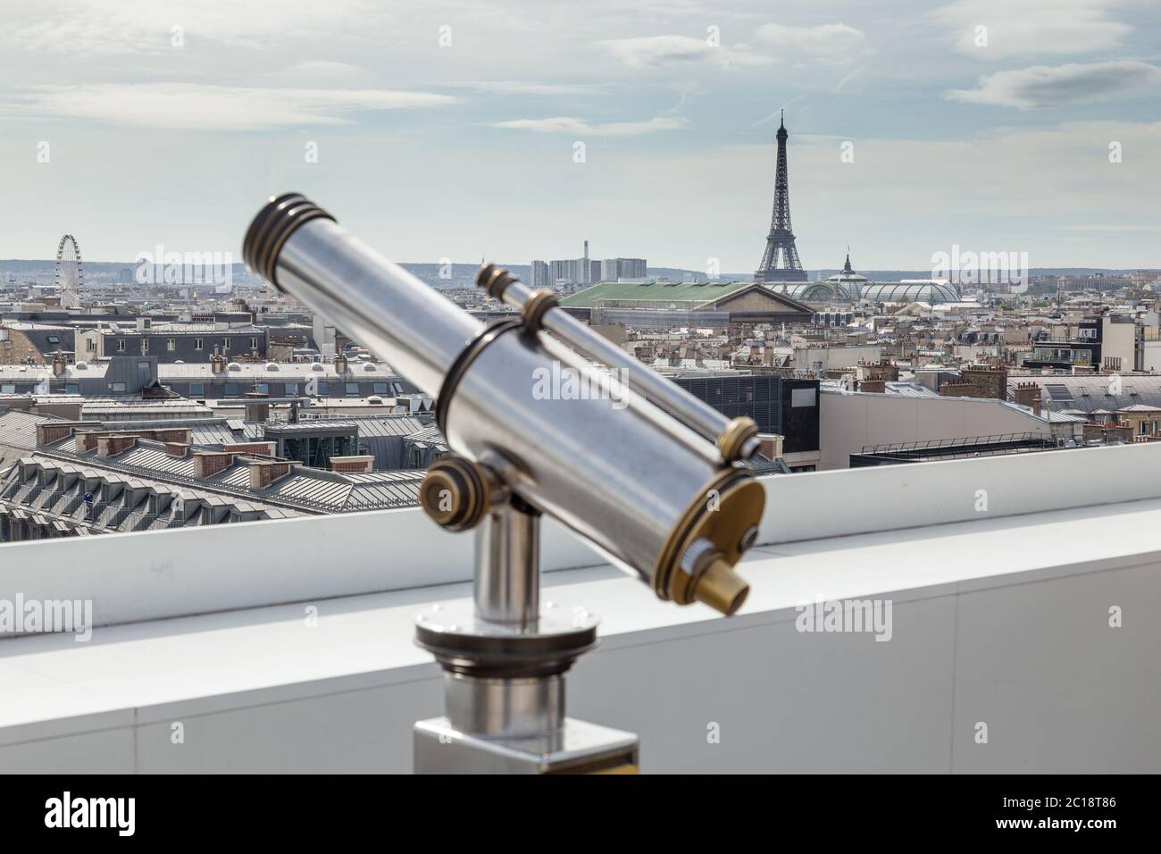 Binoculars telescope and view on Paris Stock Photo