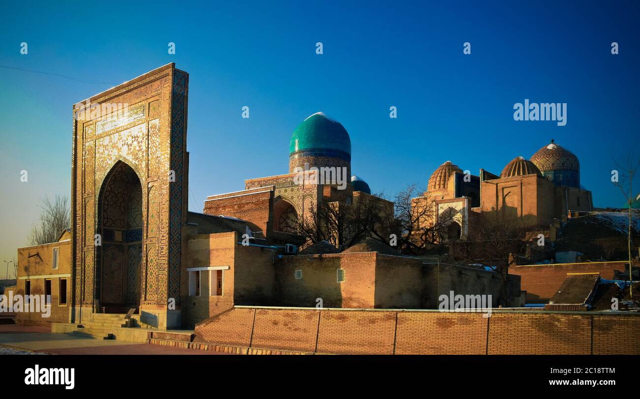Exterior view to Shah-i-Zinda necropolis in Samarkand, Usbekistan Stock Photo