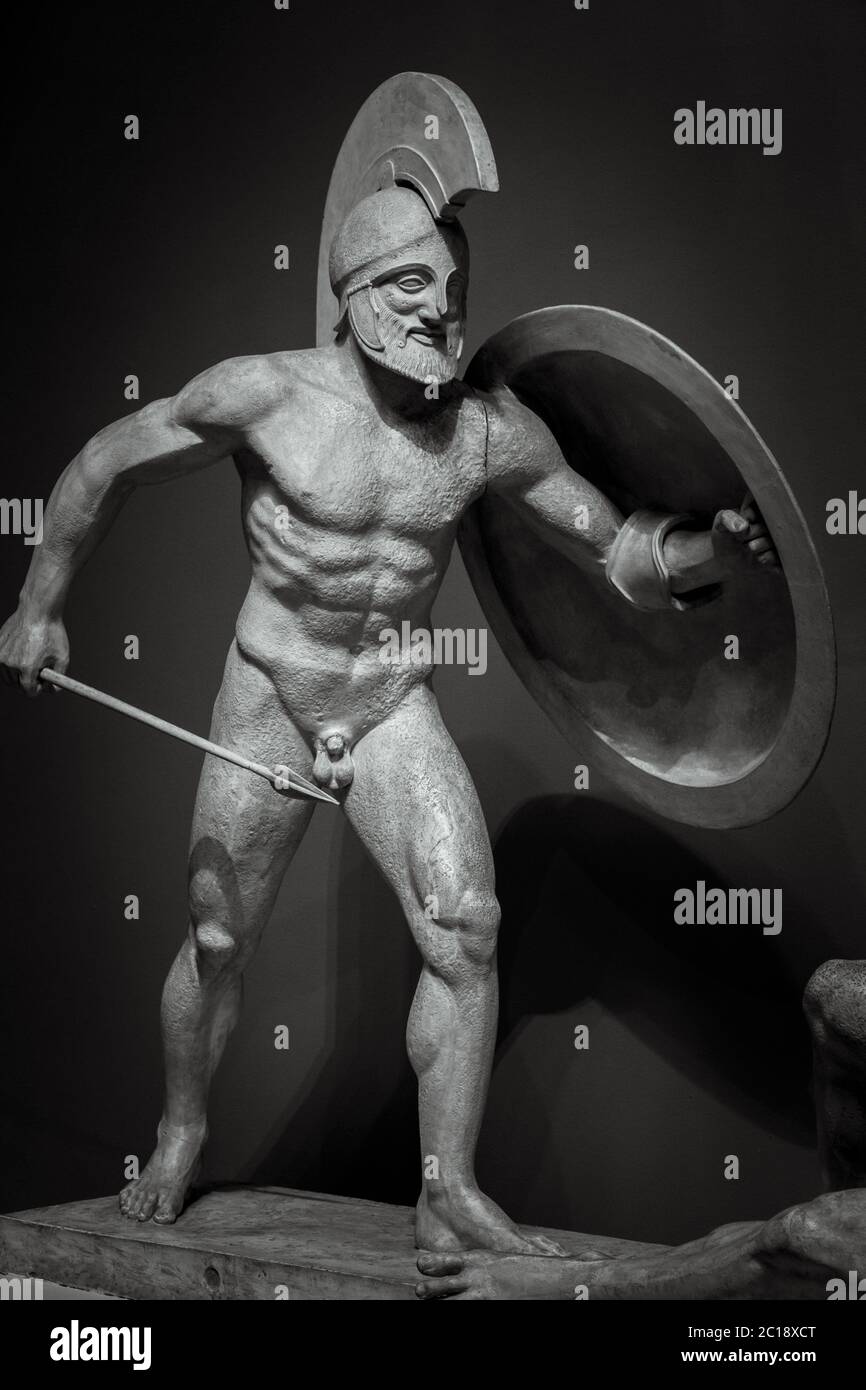 Man in helmet Greek ancient sculpture of warrior Stock Photo - Alamy