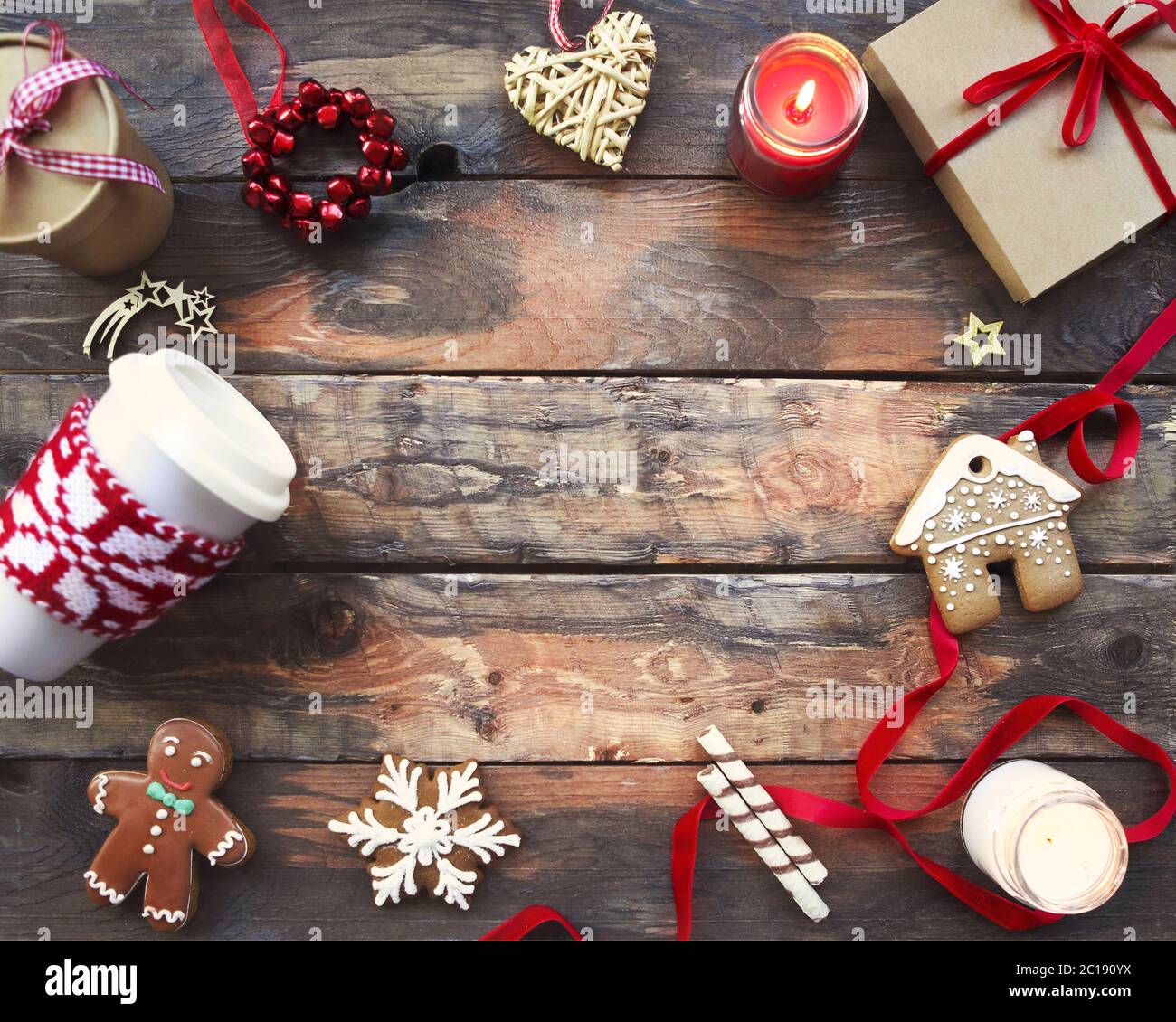 Christmas background with decorations and candles Stock Photo - Alamy