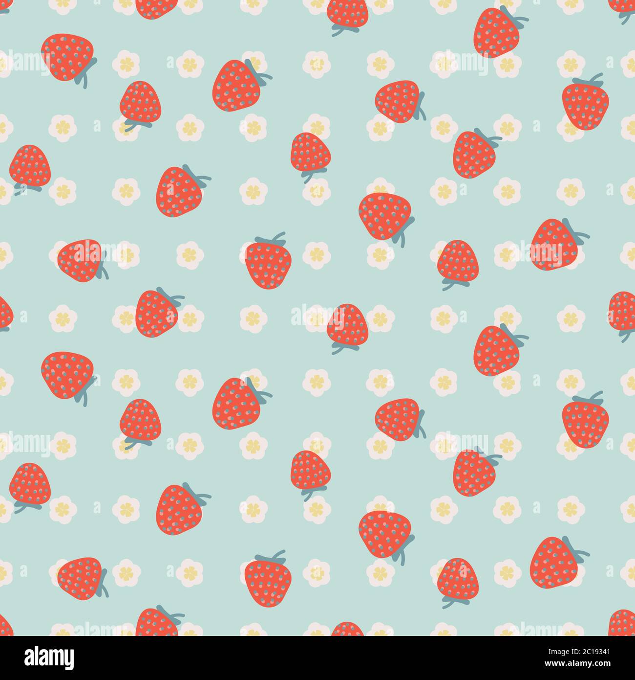 Red strawberries on blue seamless vector pattern Stock Vector