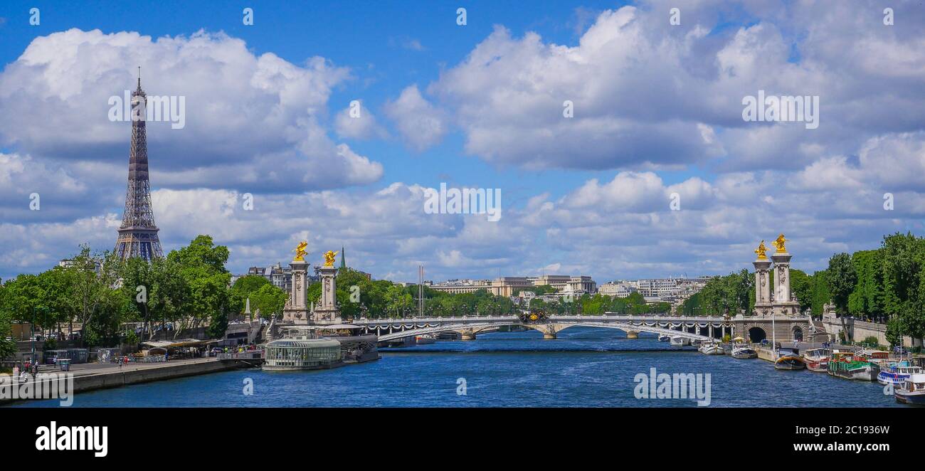 Eiffel Tower and Pont Alexandre III, Paris Stock Photo