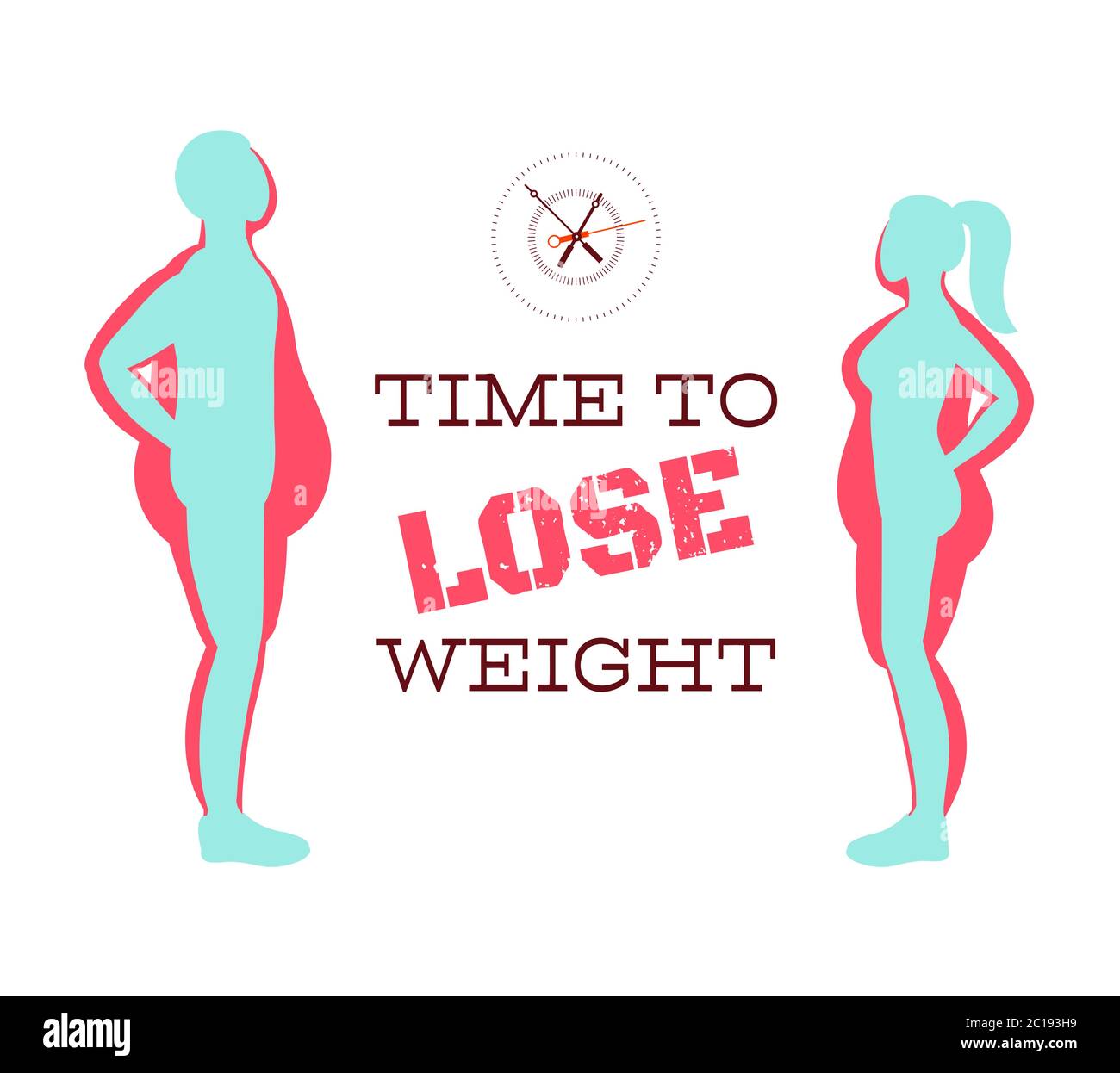 Silhouettes of man and woman show process of losing weight. Slimming
