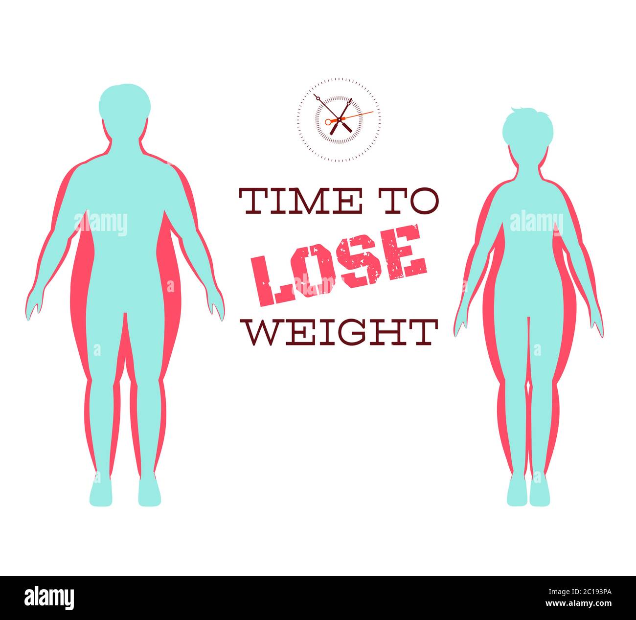Silhouettes of man and woman show process of losing weight. Slimming