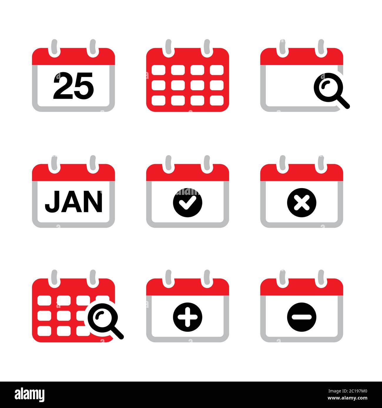 Calendar date vector icons set - office, time management design Stock Vector