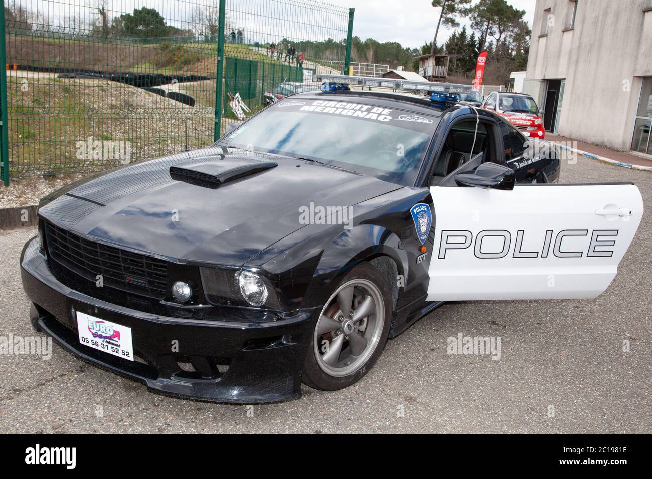 Bordeaux , Aquitaine / France - 06 10 2020 : Ford Mustang police car black and white replica of Decepticon in disney Transformers Film Stock Photo