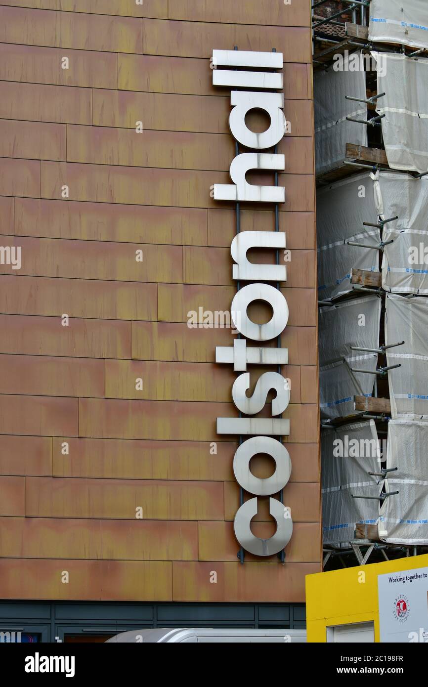 Bristol, UK. 15th June 2020.UK Colston Hall Signage being Removed from Building today in Bristol.First Opened 20th September 1867 and named by slave trader member of parliament,Edward Colston.Picture Credit Robert Timoney/Alamy/Live/News Stock Photo