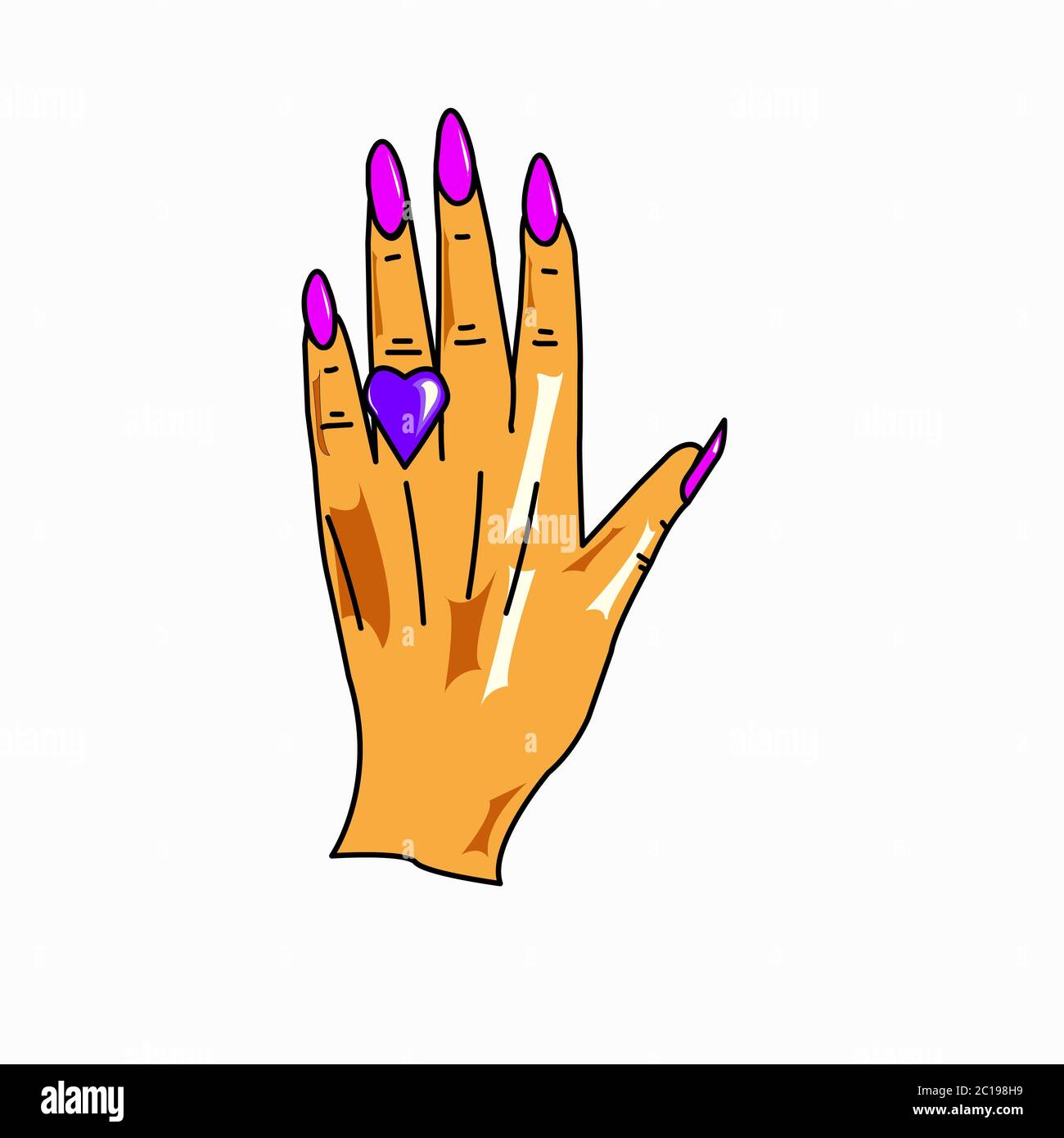 woman's hand with a ring, drawing, vector, isolate, Sticker Stock Vector