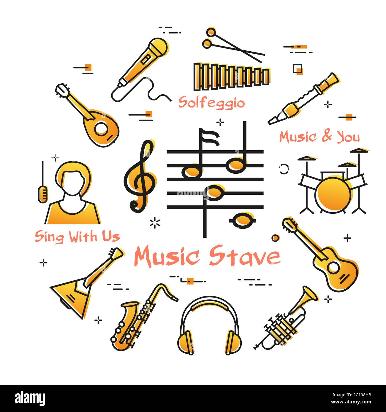 Vector linear banner for music - Notes Stave Stock Vector