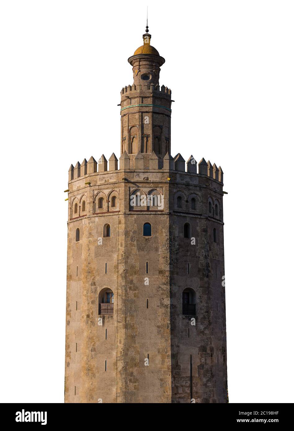 Golden tower (Torre del Oro) isolated on a white background, Seville, Andalusia, Spain.Golden tower (Torre del Oro) isolated on a white background, Se Stock Photo