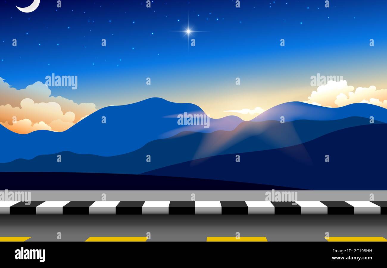 landscape of road on the mountain in sunset Stock Vector