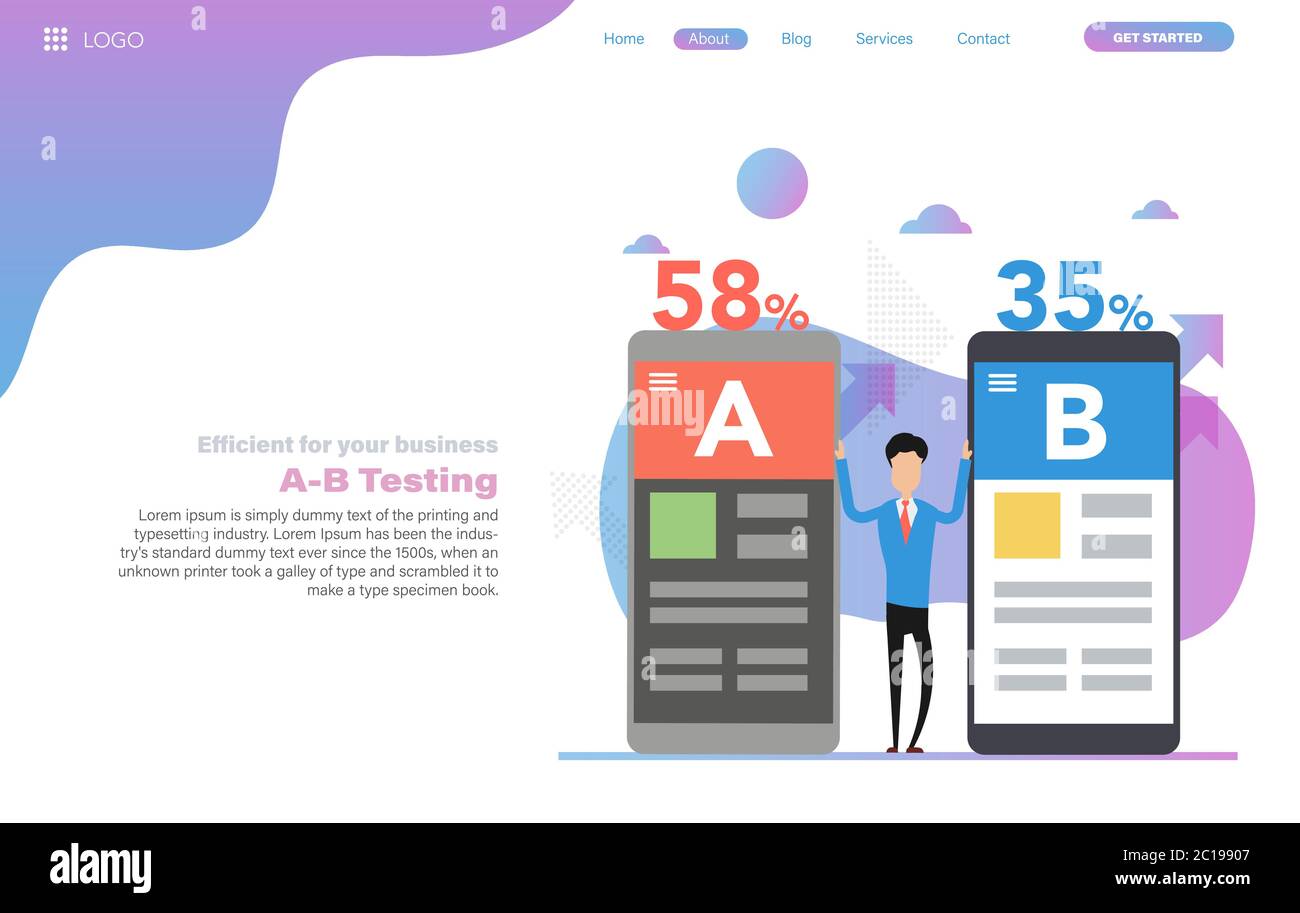 Vector web header template of A-B split testing of two mobile app Stock Vector