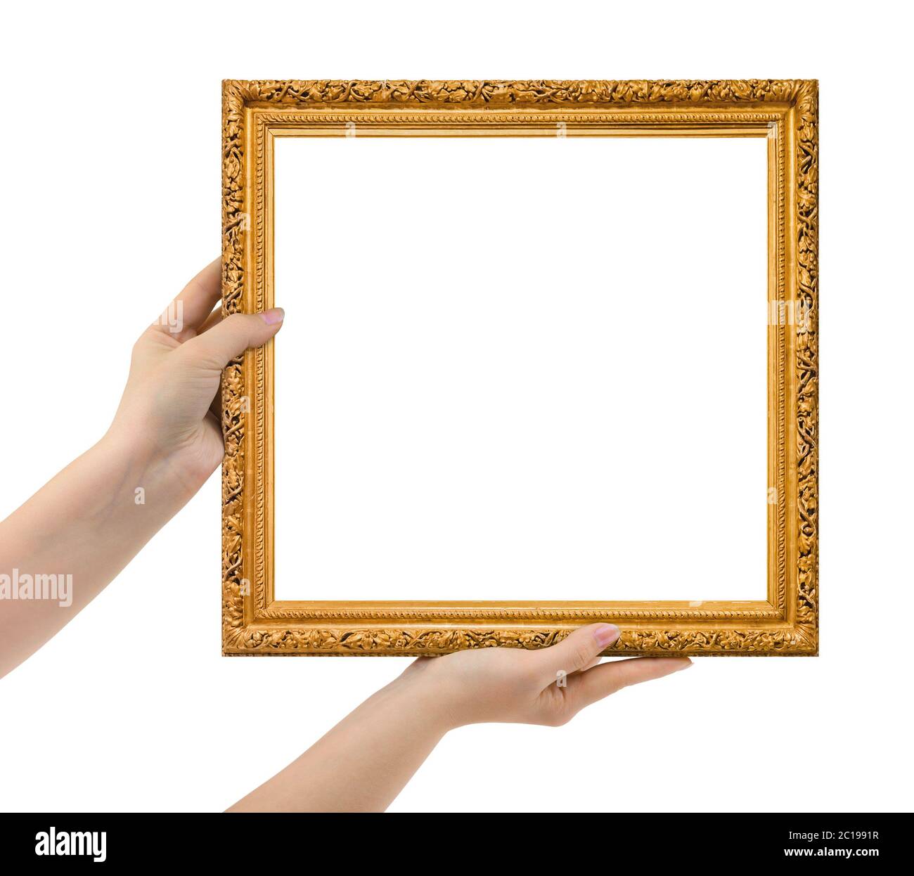 Wooden picture frame in hands Stock Photo Alamy