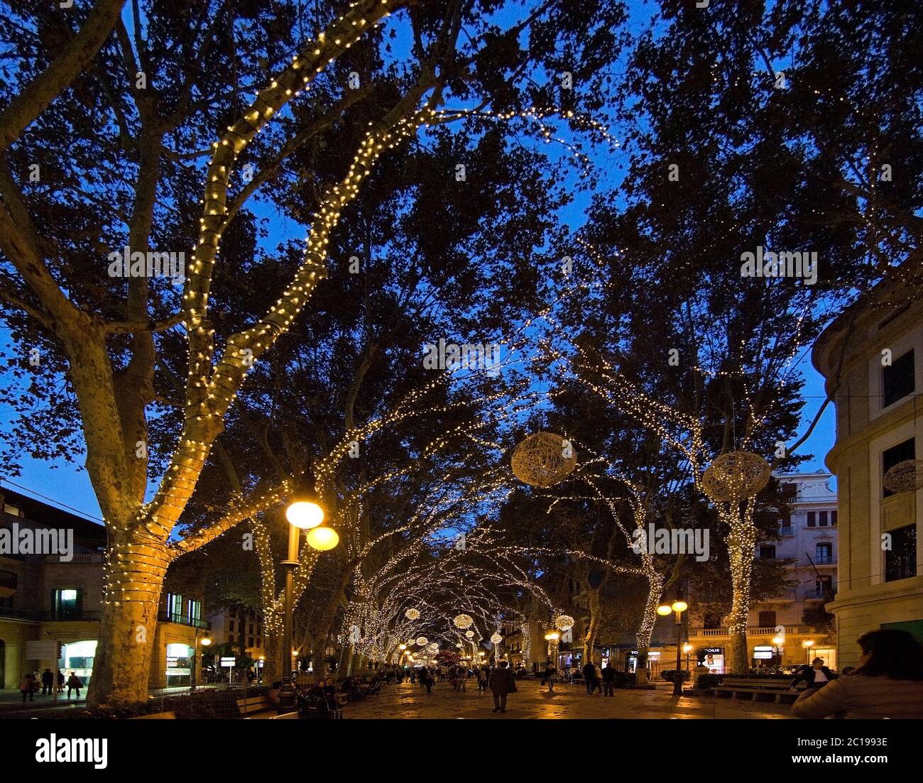 Christmas holiday lights in Palma Stock Photo Alamy