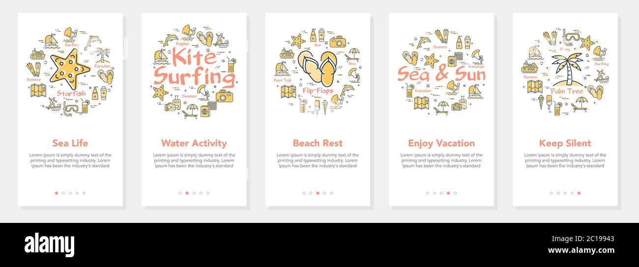 Vertical vector summer five banners - sea life Stock Vector