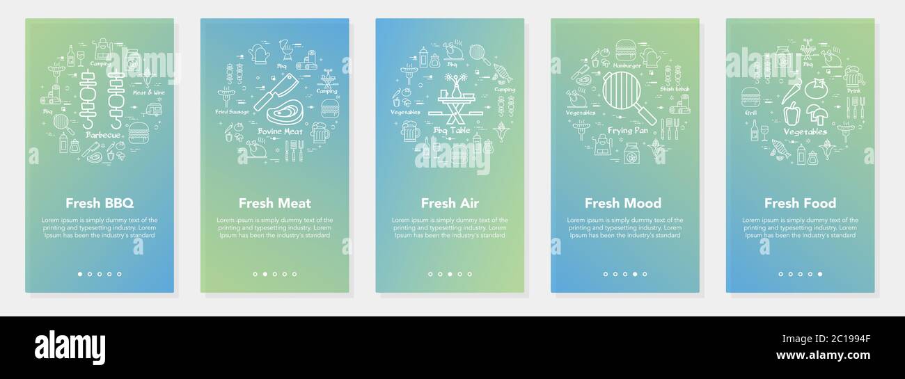 Vertical vector bbq and picnic summer five banners - fresh BBQ, mood ...