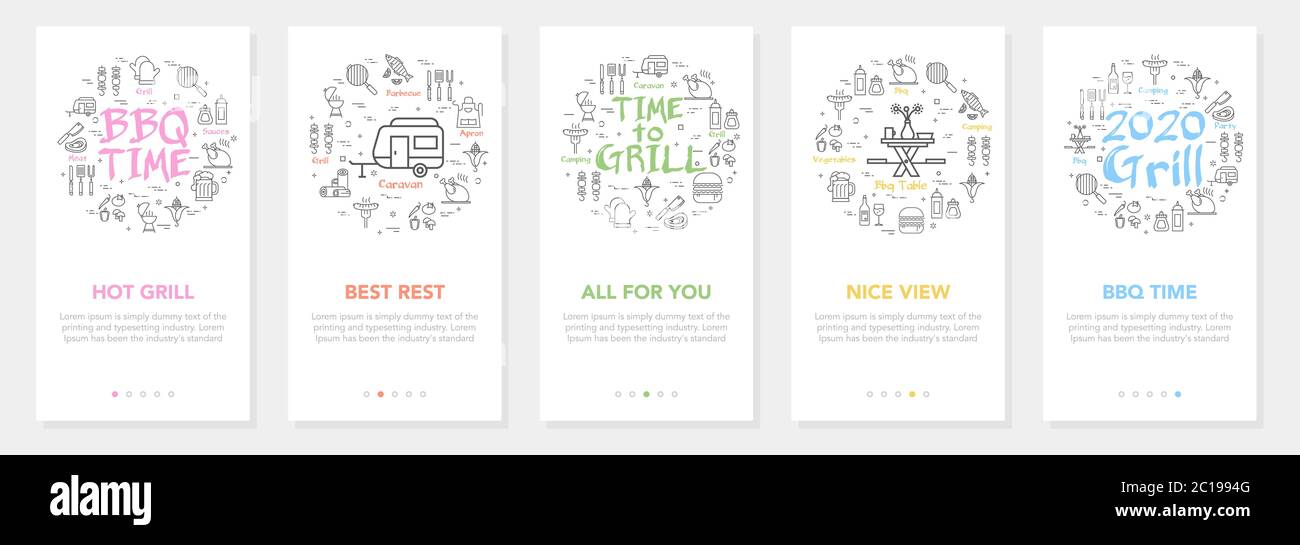 Vertical vector bbq and picnic summer five banners - hot grill and best ...