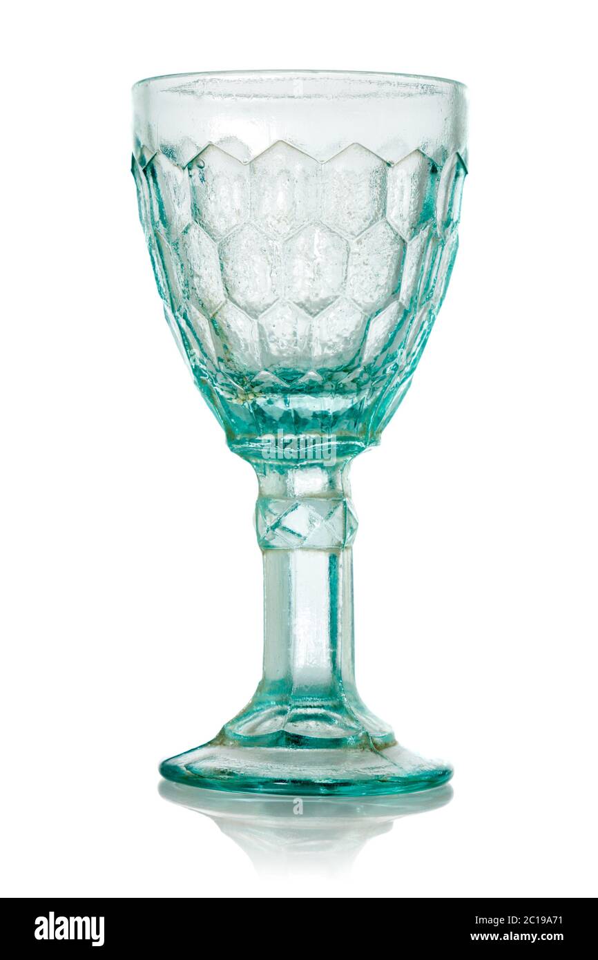 Blue wine glass with crystal pattern Stock Photo