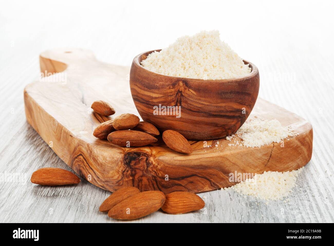 Almond flour with almonds Stock Photo