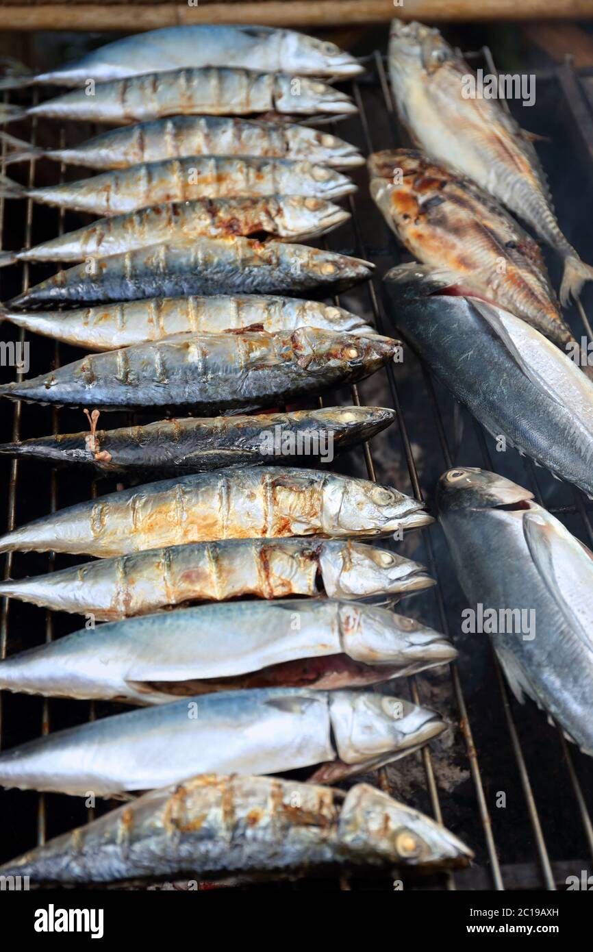 Mackerel fish fried on grill Stock Photo Alamy