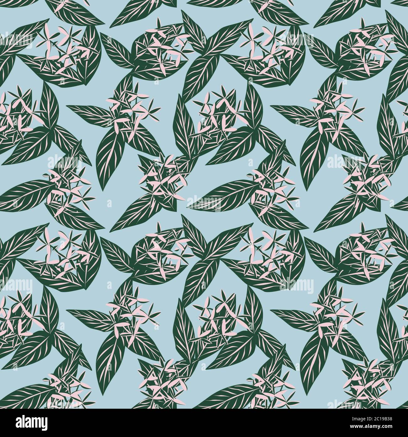 Sky Blue Tropical Leaf botanical seamless pattern background suitable ...