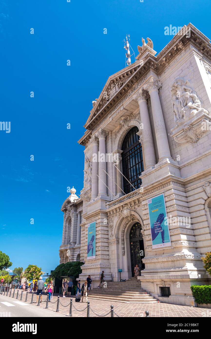 Monaco-Ville, Monaco - June 13, 2019 : Tourists visiting the oceanographic Institute museum in Principality of Monaco Stock Photo