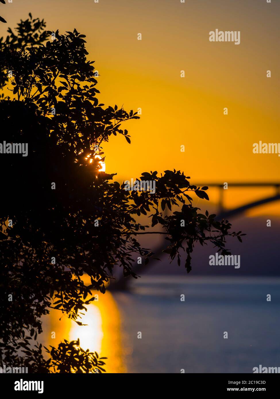Sunset landscape bridge mainland to island Krk Croatia Stock Photo