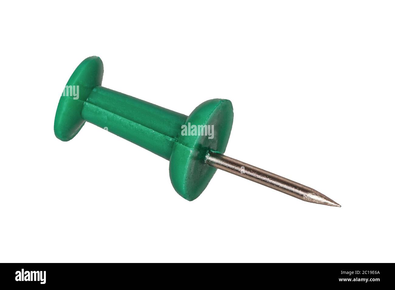 Green pushpin isolated on a white background Stock Photo